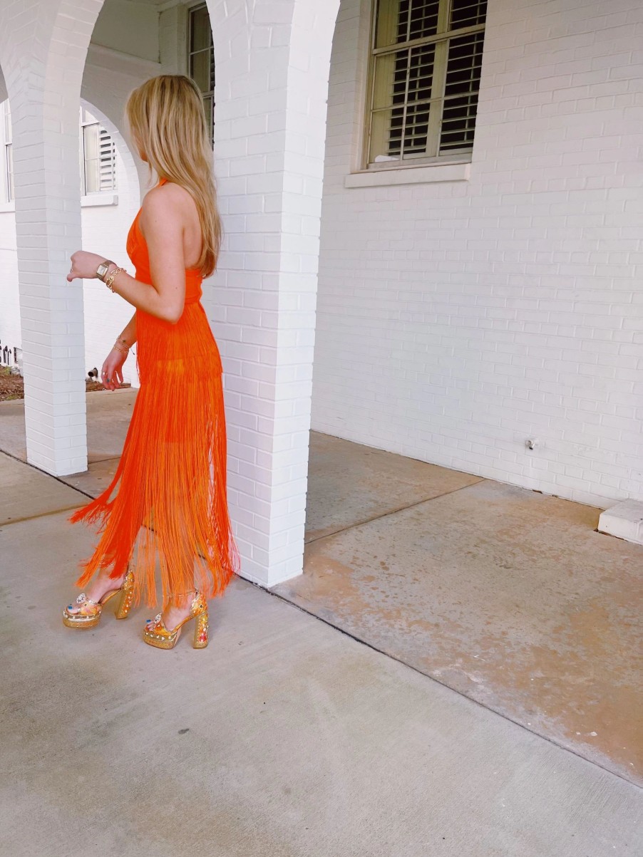 * Maxi + Midi Dresses | Milly Fringe Dress Orange