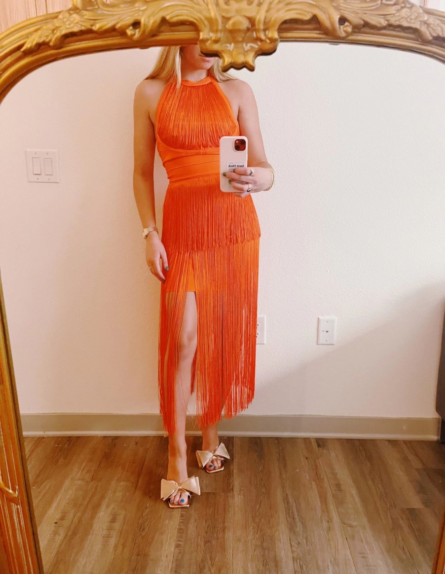 * Maxi + Midi Dresses | Milly Fringe Dress Orange