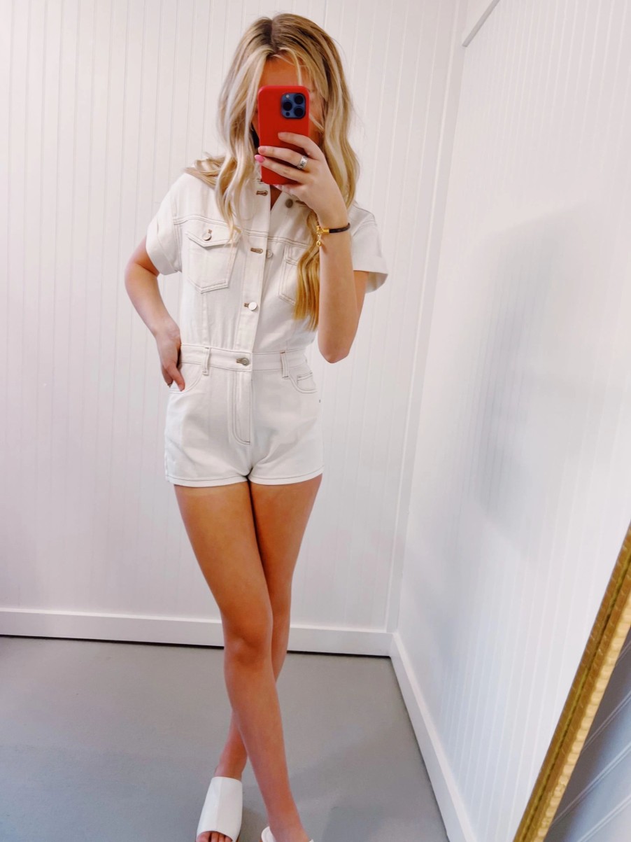 * Jumpsuits+ Rompers | Runabout Denim Romper Ecru