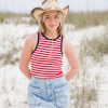 * Sleeveless Tops | Red White And Blue Stripe Tank Top