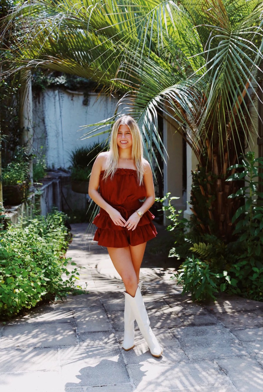 * Jumpsuits+ Rompers | Corduroy Kickoff Romper Maroon