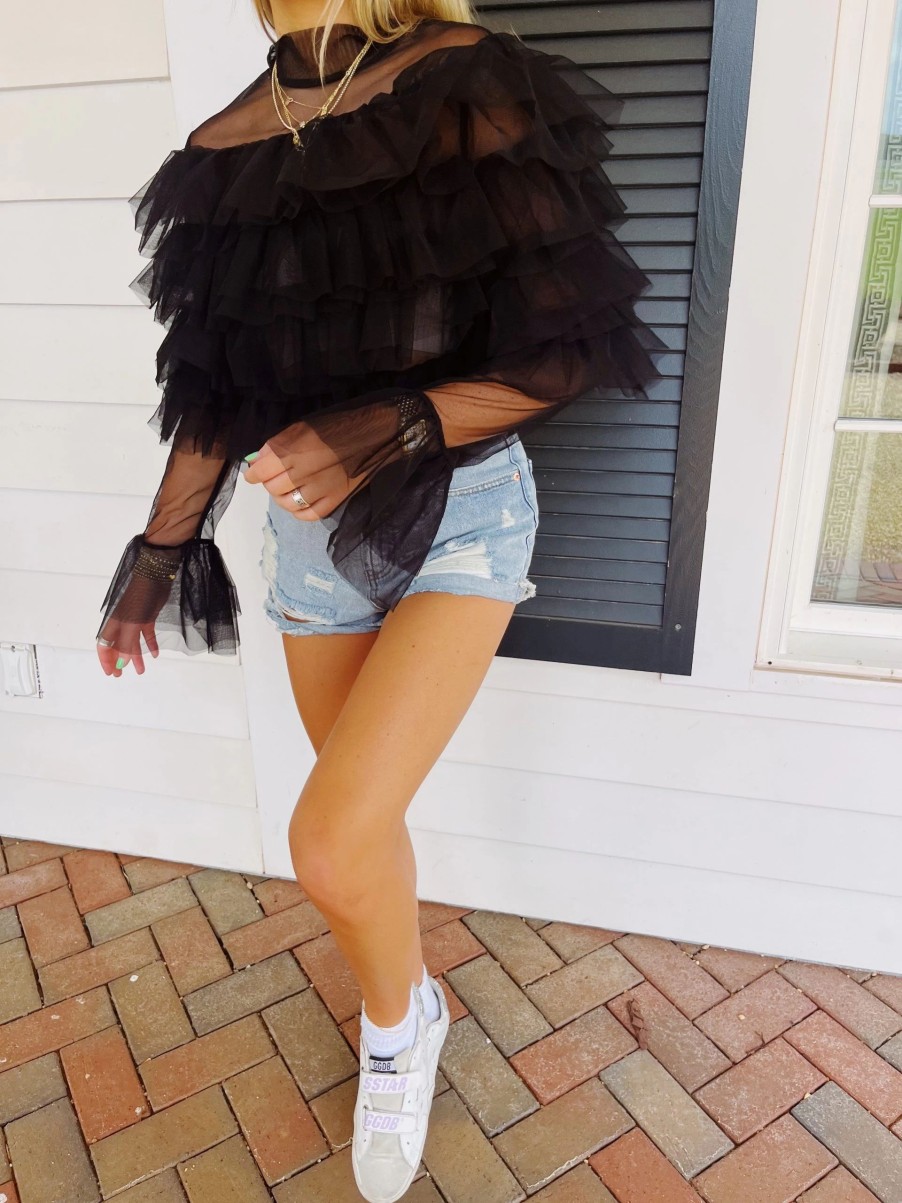 * Solid Tops | Walk This Way Ruffle Top Black