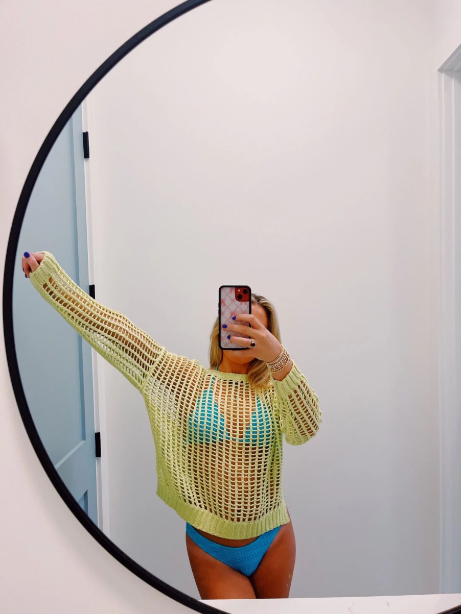 * Solid Tops | Hollow Crochet Top Lime